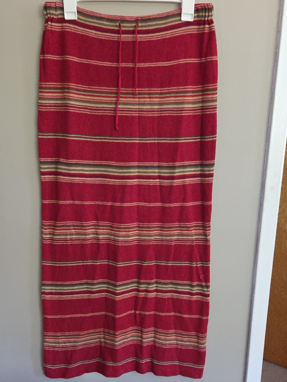 Ralph Lauren Red Striped Knit Maxi Skirt with Cream & Tan Accents